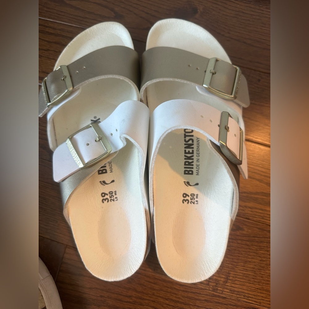 Birkenstock Women's Sandals - White and Tan Straps